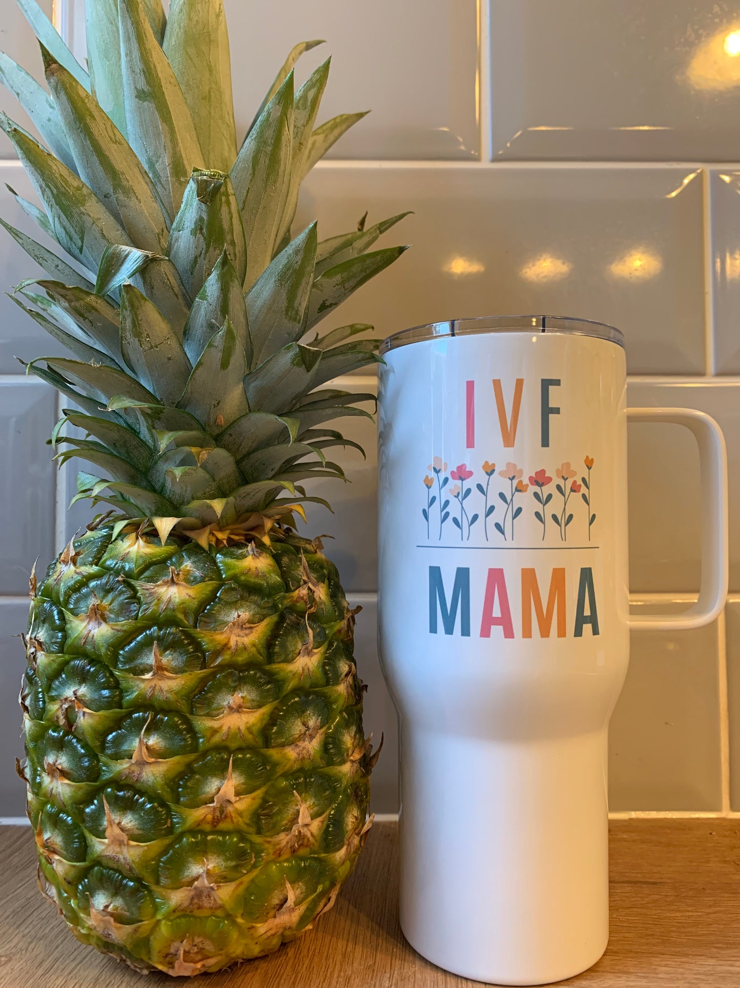 IVF mama white handled Travel mug