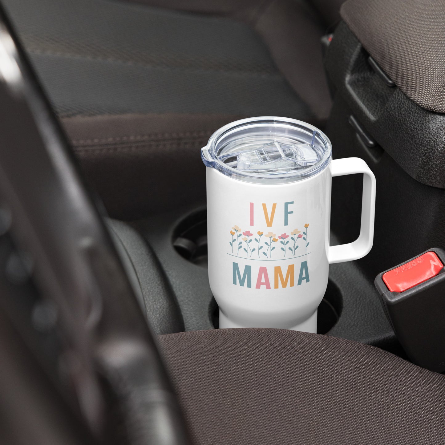 IVF mama white handled Travel mug