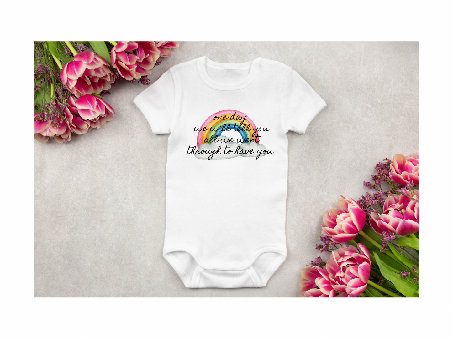 One day rainbow and ivf baby inspired babygrow white vest