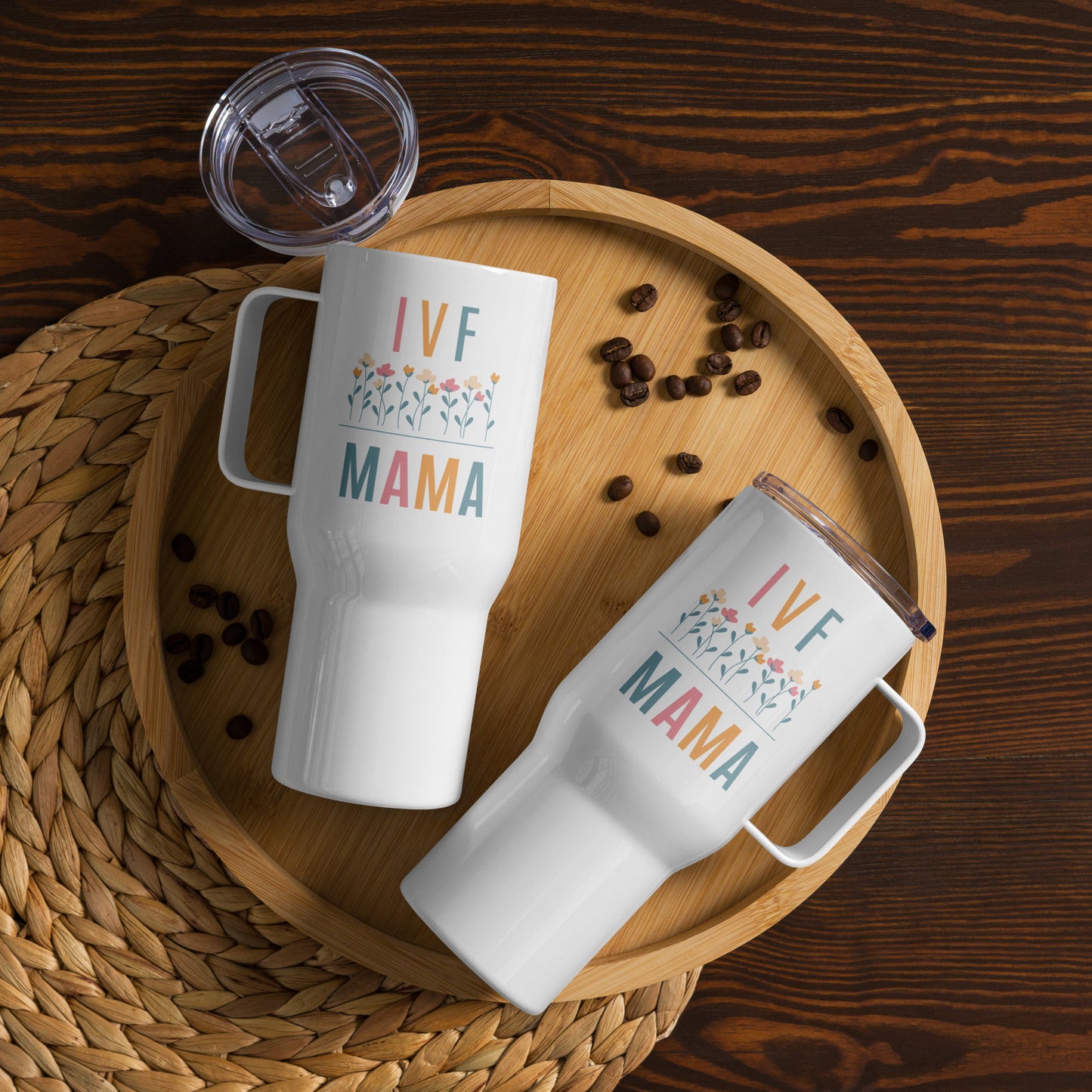 IVF mama white handled Travel mug