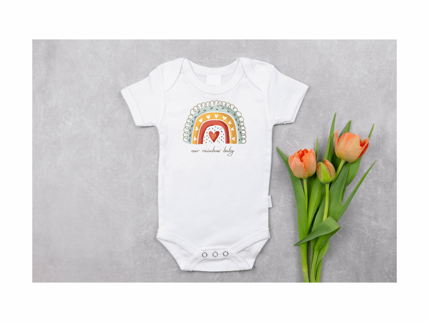 Rainbow baby - our rainbow baby - babygrow onesie pregnancy announcement gift support - neutral baby shower maternity leave gift