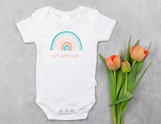 Ivf arrived ivf rainbow inspired Baby babygrow onesie rainbow infertility gift