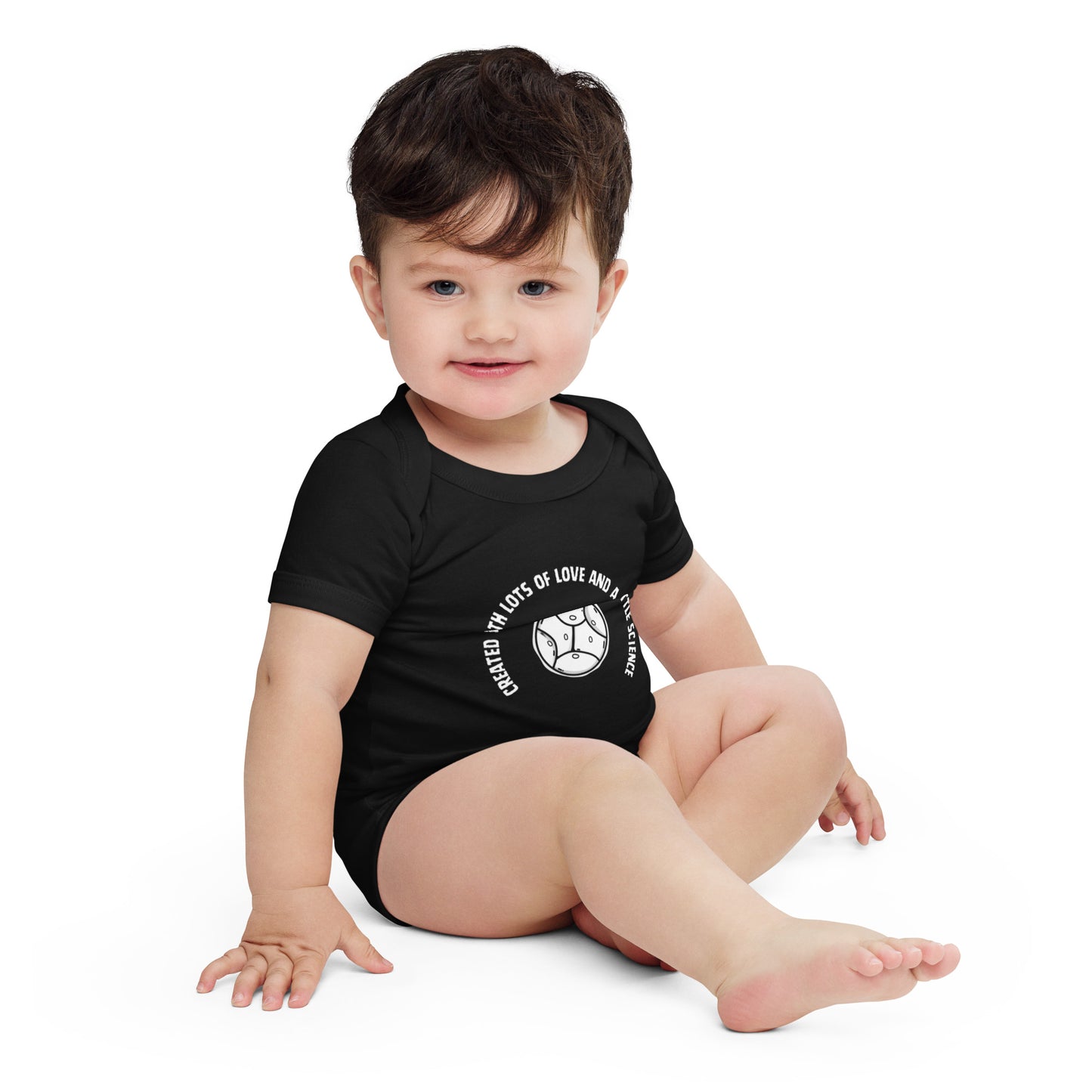 Created with lots of love and a little science babygrow ivf icsi iui babygrow black short sleeve one piece gift