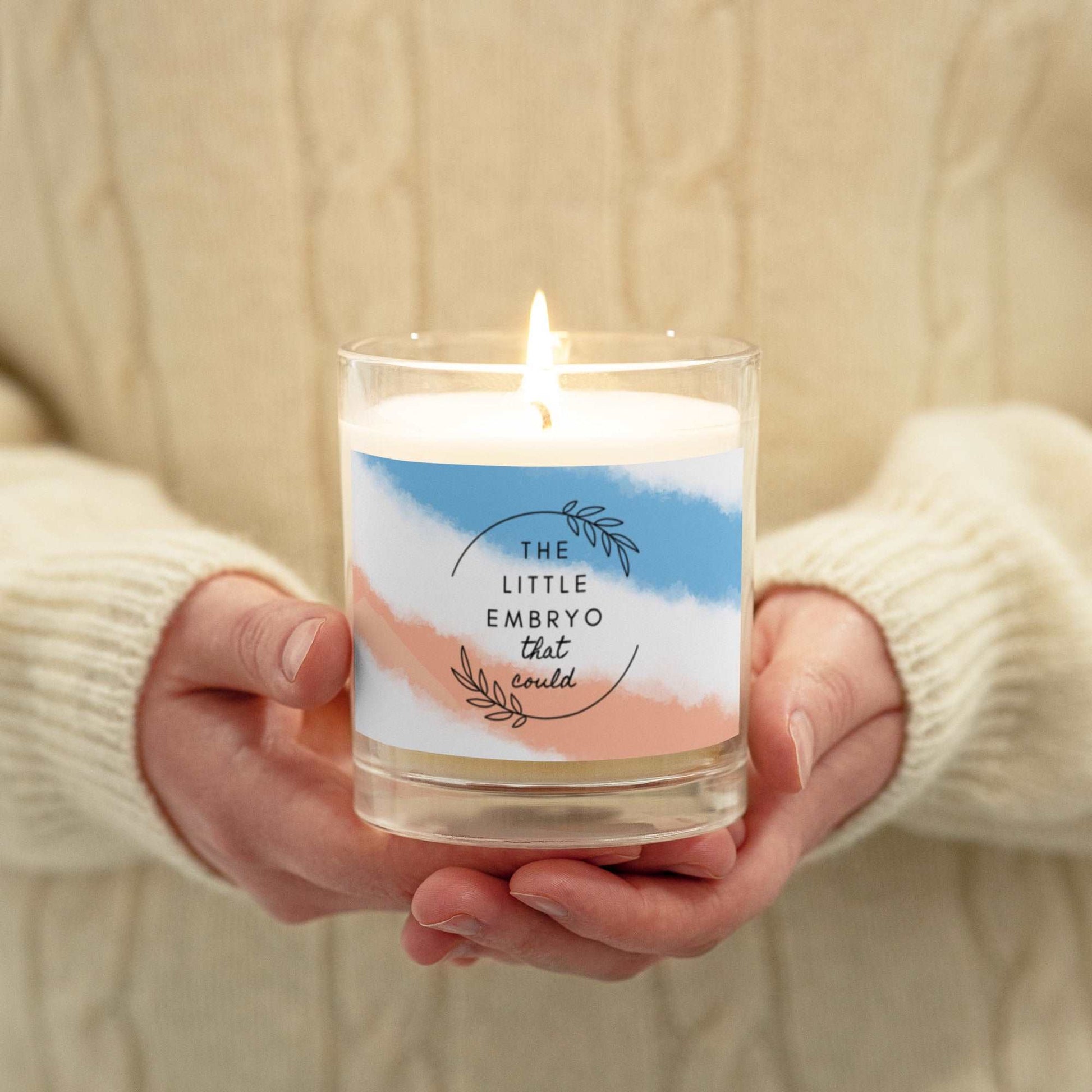 The little embryo that could - unisex ivf baby pregnancy - ivf success positive Glass jar soy wax candle gift - for her mum to be parents pupo embryo transfer